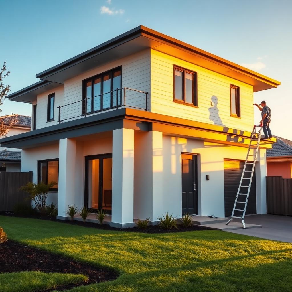 Modern Australian house being professionally painted